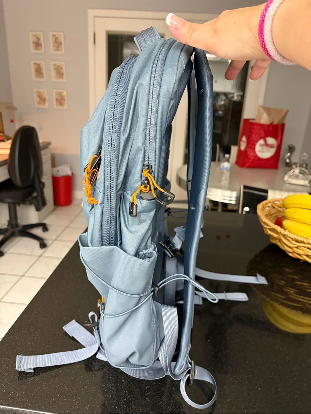 The North Face Borealis Backpack in Granite Grey with Orange Cords